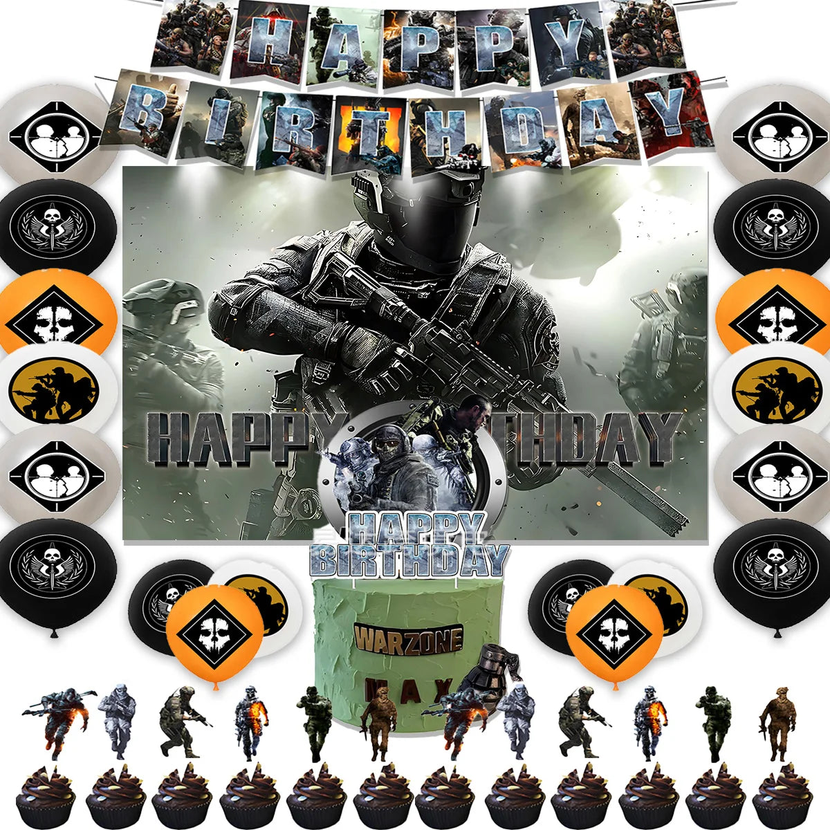 Call of Duty Theme Child Birthday Party Decoration Hot Game Gun Army Balloon Banner Backdrop Cupcake Toppers Kids Baby Gifts