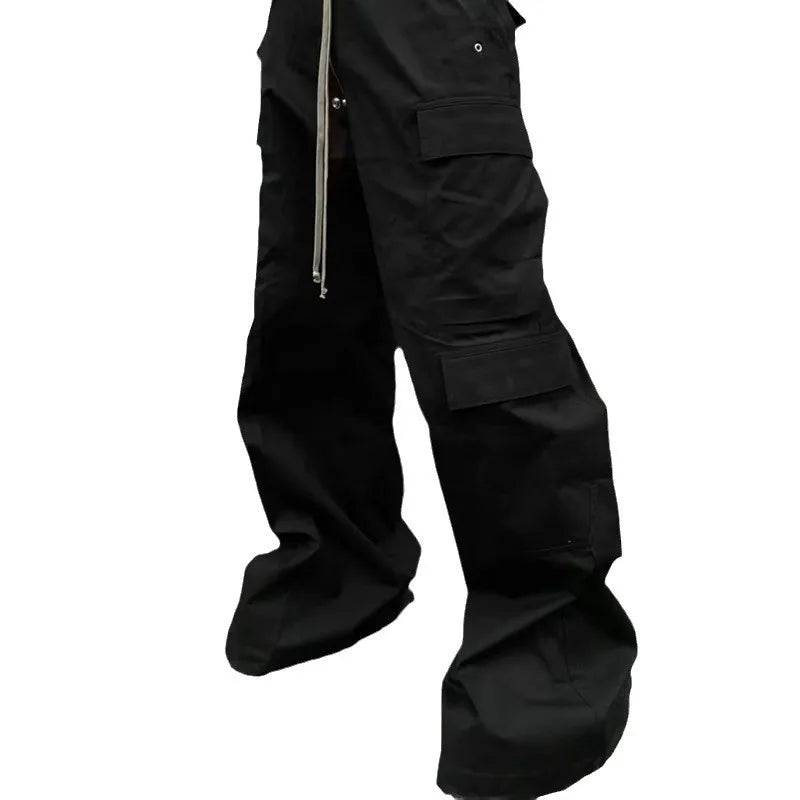 High Street RO Style Men's Wide Leg Workwear Pants Trendy Brand Dark Multi Pocket Floor Length Bell Bottoms Cross Border Hot ...