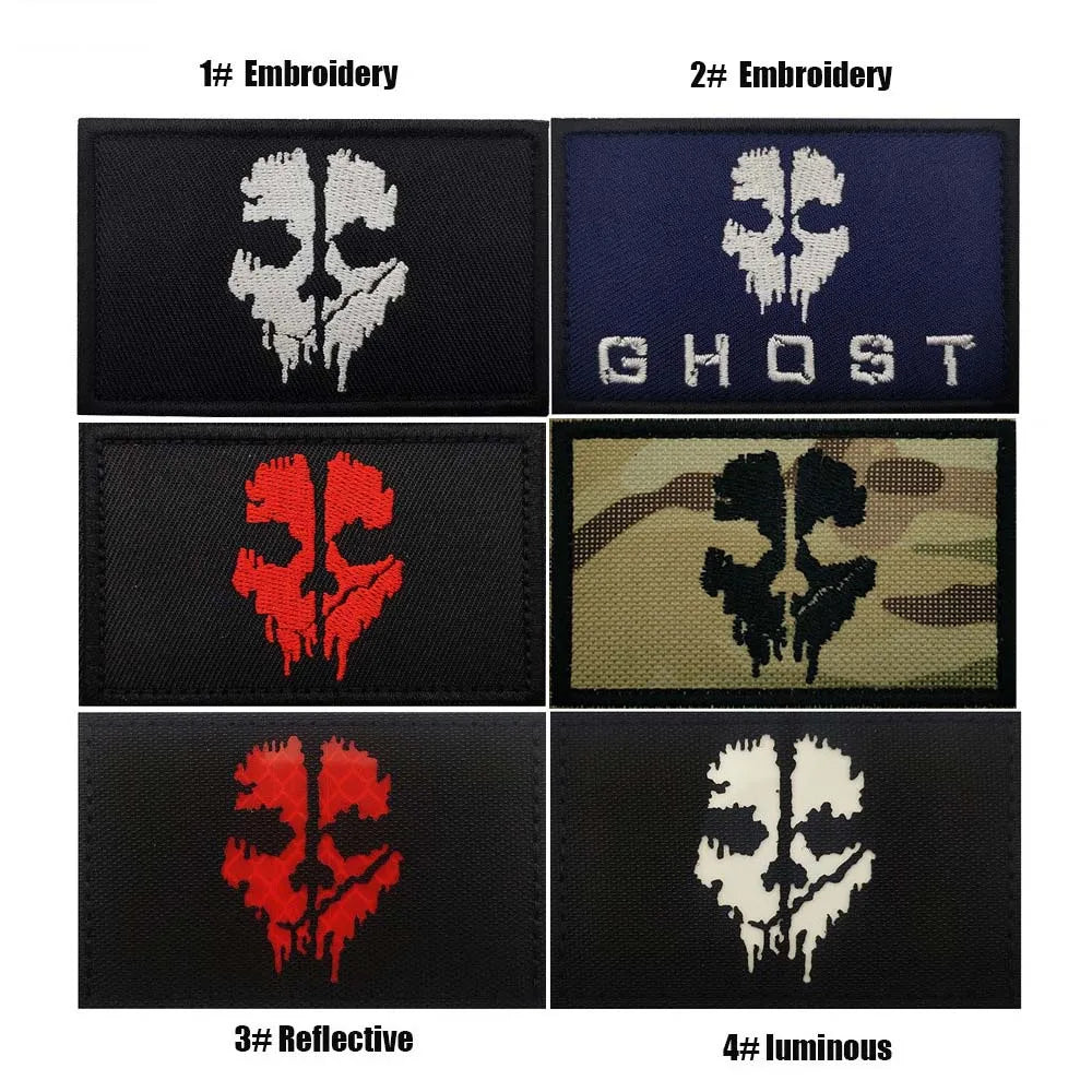 Call of Duty Ghost Mask Badges Fabric Applique Embroidery Hook and Loop Patches,Reflective Patch Tactical Emblemen For Backpack
