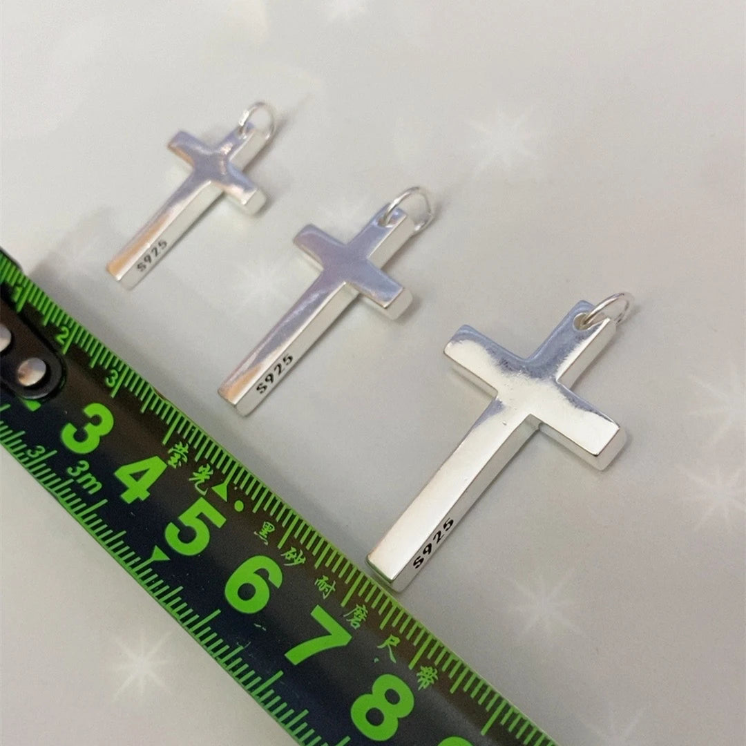 100% Solid S925 Sterling Silver Cross Pendant For Men women smooth High Polishing simple Design Jesus Christ Jewelry Gift