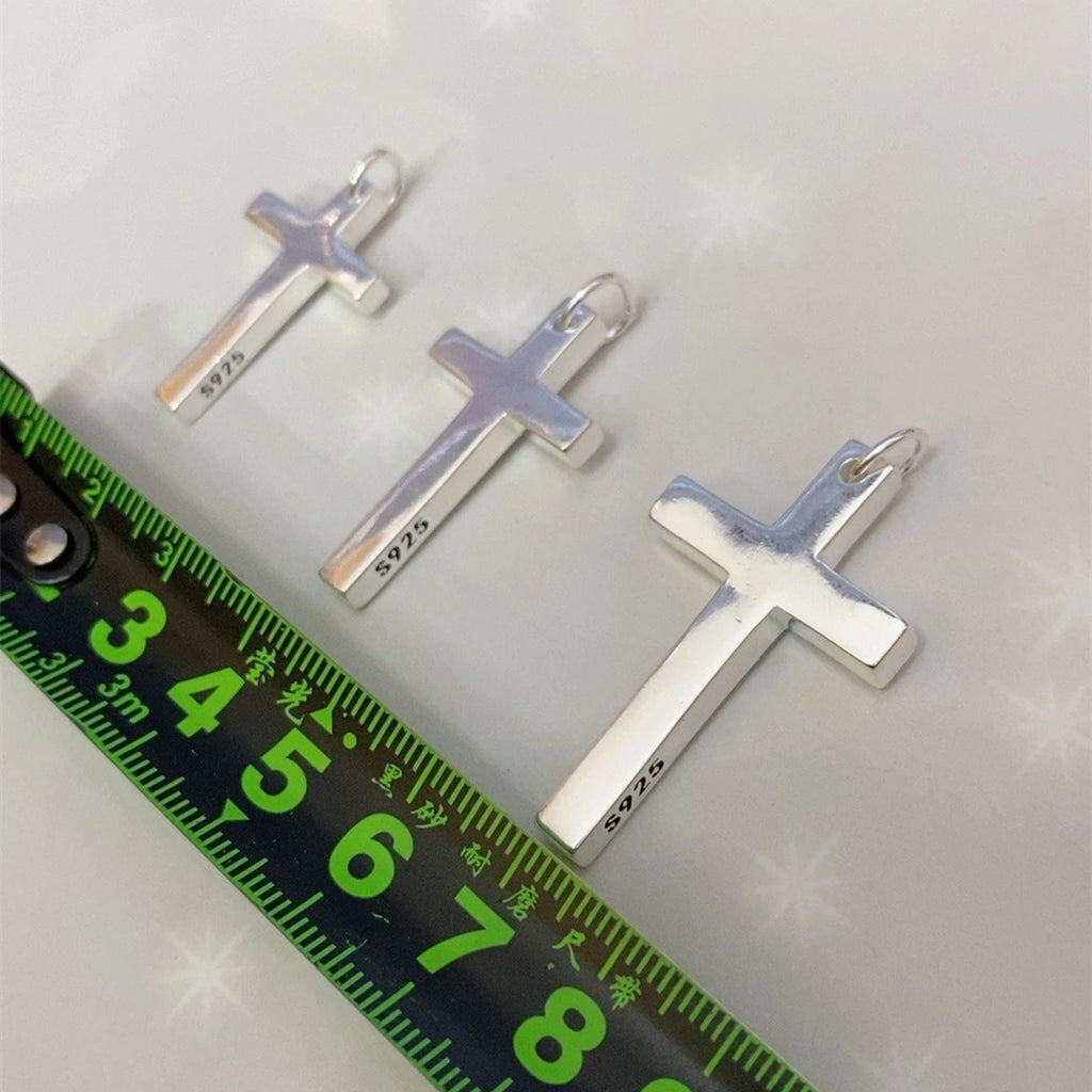 100% Solid S925 Sterling Silver Cross Pendant For Men women smooth High Polishing simple Design Jesus Christ Jewelry Gift