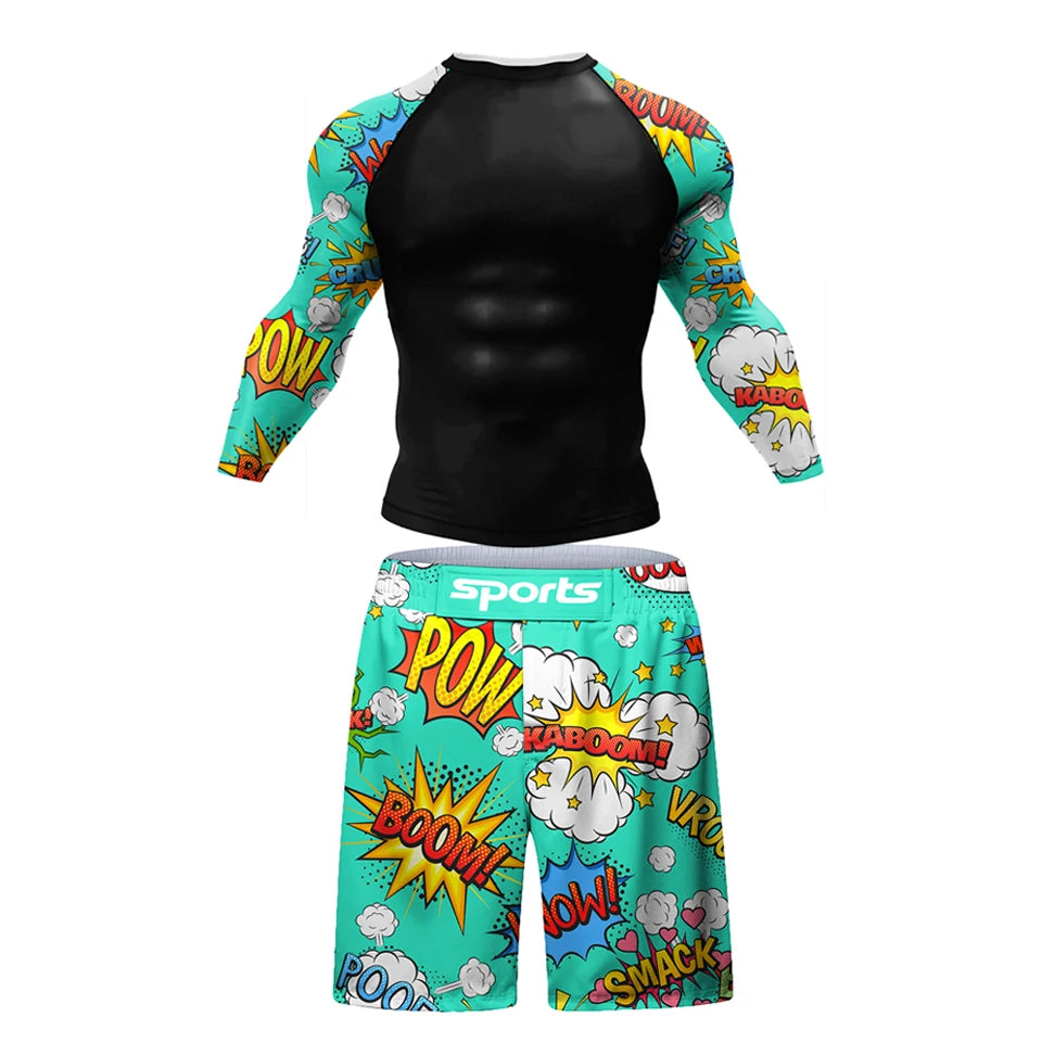 MMA BJJ Martial Arts Wear Boxing Rashguard T-shirt+Pants Set Fighting Striker Training Boxing Clothing Sports Muay Thai Shorts