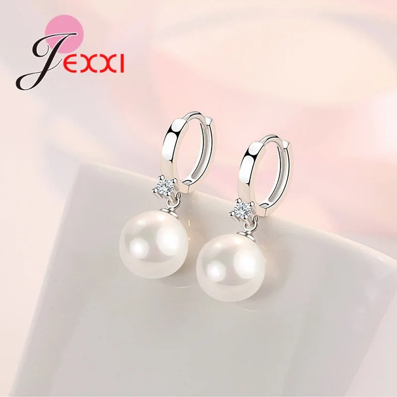 925 Stering Silver Jewelry Set For Lady Wedding Party Fine Ornaments Gift Colar Feminina Earring And Necklace With Pearls