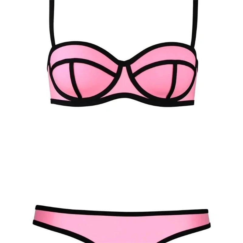 Western Style Sexy Bikini Two Piece Molded Cup Three Point Micro Coverage Set For Women Beach Pool Party Summer Vacation
