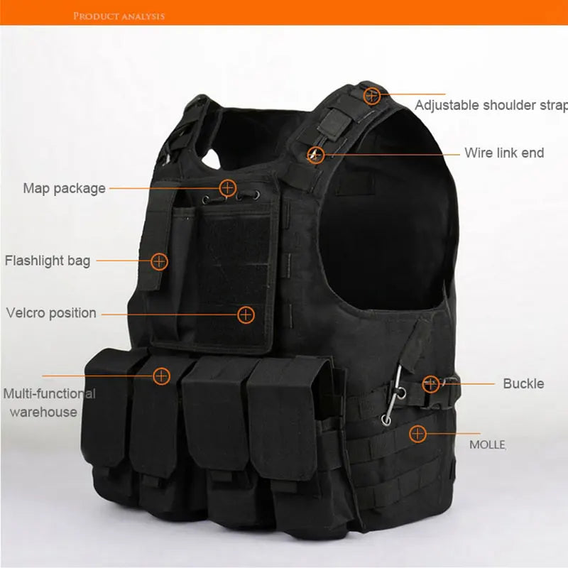 Hunting Camouflage Vest Combat Security Waistcoat Tactical Vest CS Game Airsoft Assault Molle Vest Equipment Outdoor Clothing