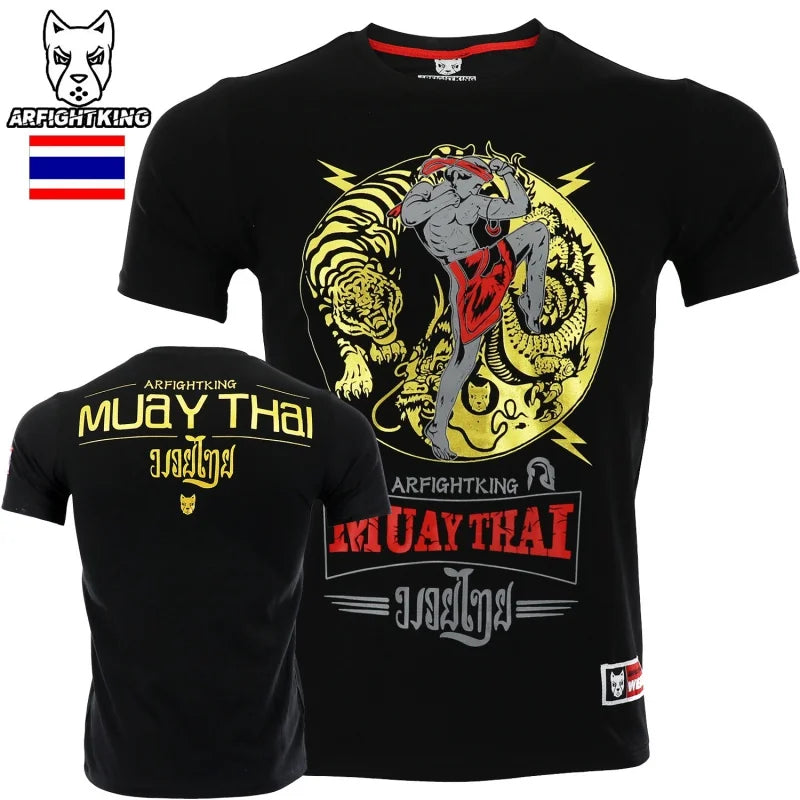 MMA Dragon Tiger Thai Boxing Short Sleeve Fighting Fitness Sports Sanda T-shirt Boxing Suit Running Leisure Multifunction