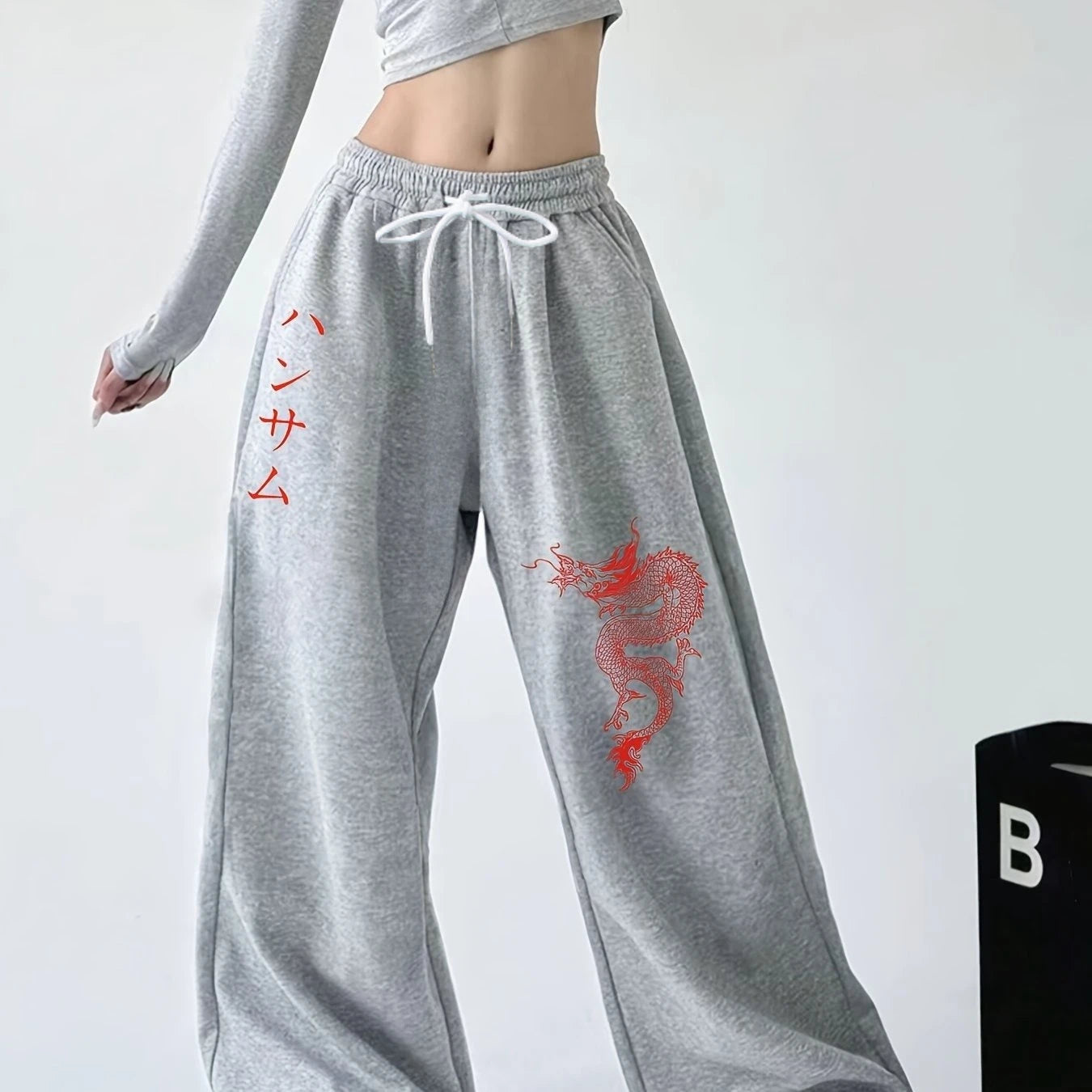 Fun Dragon Patterned Casual Sports Jogging Pants for Both Men and Women, 3D Drawstring Straight Leg Sports Hip-hop Style Pants