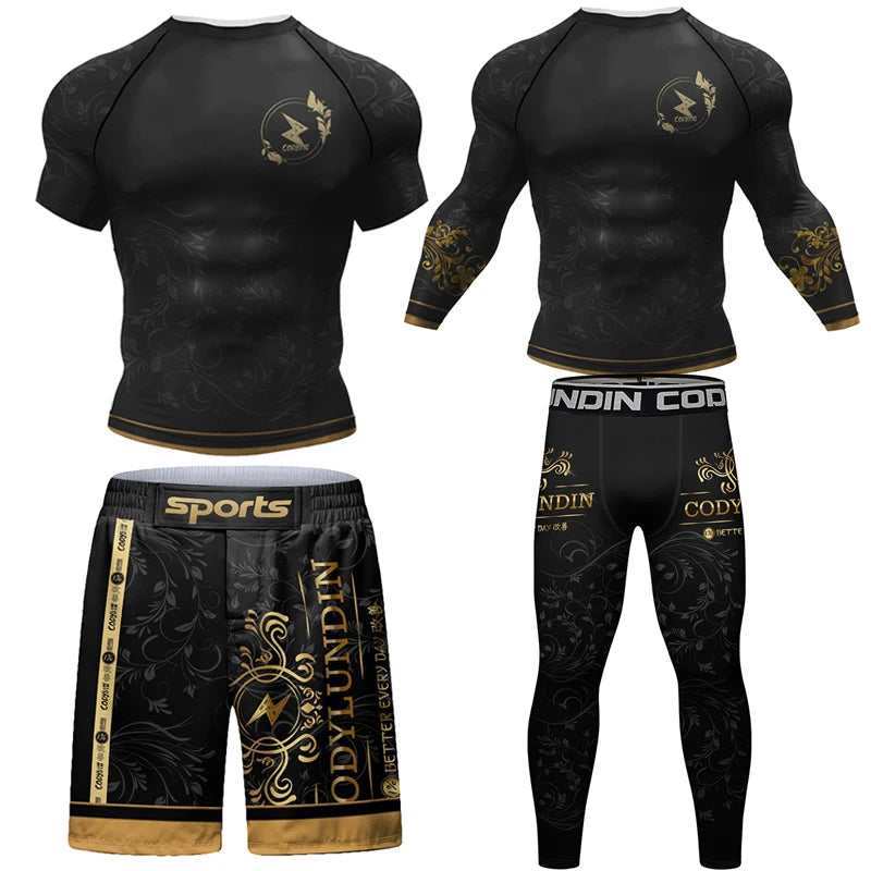 MMA Boxing Rashguard T Shirts+Pants Suit Men's Jiu Jitsu BJJ Boxing Jerseys MMA Compression T-Shirts Muay Thai Shorts Sportsuit