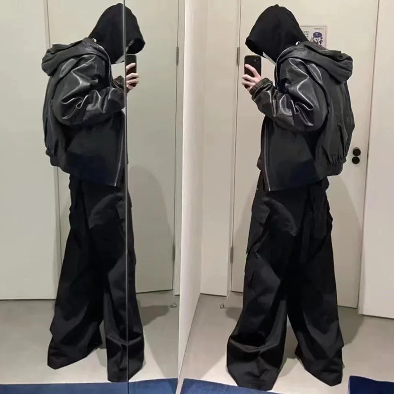 High Street RO Style Men's Wide Leg Workwear Pants Trendy Brand Dark Multi Pocket Floor Length Bell Bottoms Cross Border Hot ...