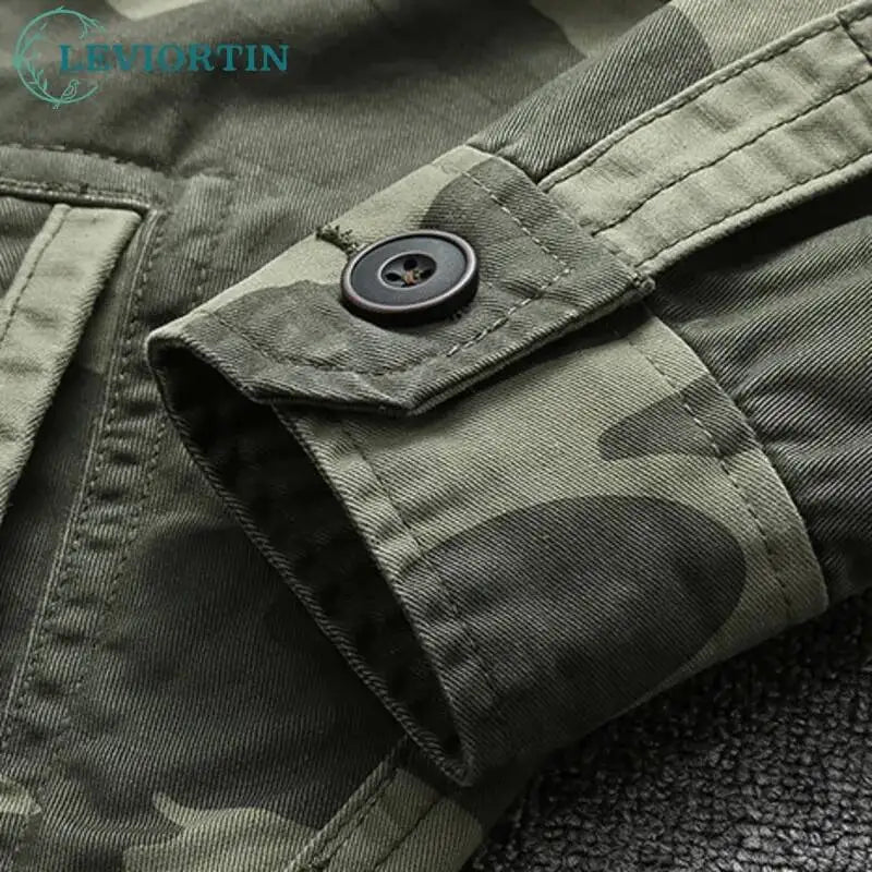 Autumn Men's Military Camouflage Cargo Jackets Multi-Pockets Heavyweight Cotton Outdoor Stand Collar Casual Workwear Jackets Man
