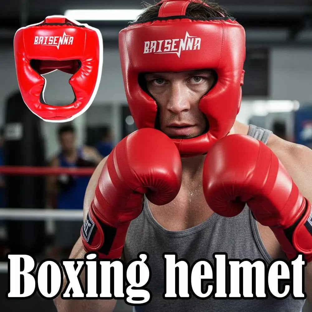 Adjustable Boxing Headgear Full Face Protection Helmet for MMA/ Muay Thai/Kickboxing/Karate Training PU Head Guard for Kid Adult