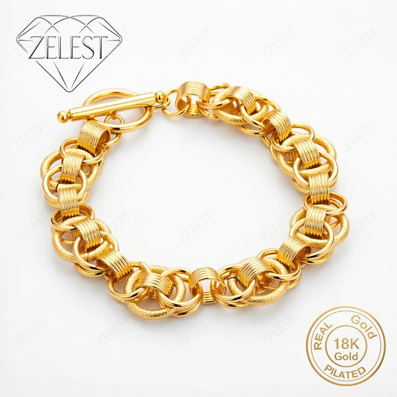 925 Sterling Silver 18K Gold Plated 8 Inch Exquisite Multi Ring Bracelet Men Women Fashion Wedding Party Jewelry