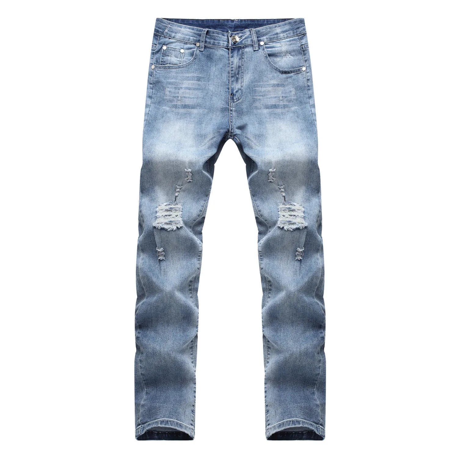 Punk Street Style Ripped Skinny Jeans Men Vintage Wash Solid Denim Trouser Mens Casual Slim Fit Pencil Denim Holes Pants 2024