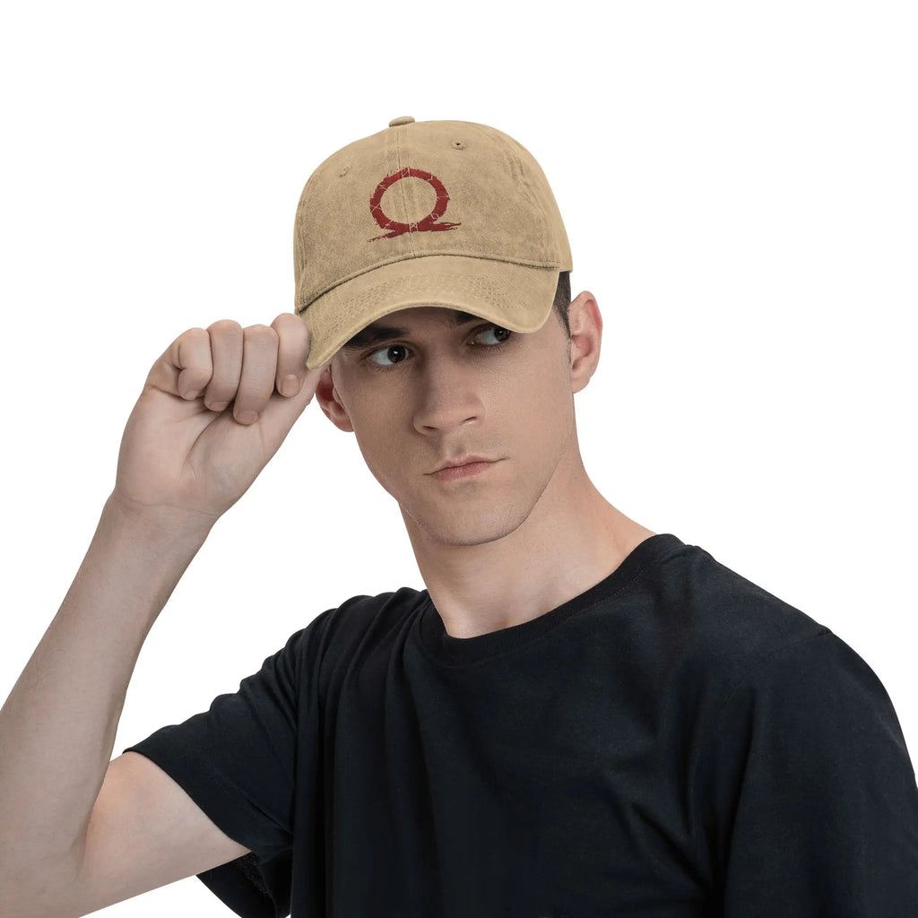 God of War - Omega dhurafudrwq Baseball Cap Distressed Denim Washed God of War Kratos Game Headwear Outdoor Adjustable Cap