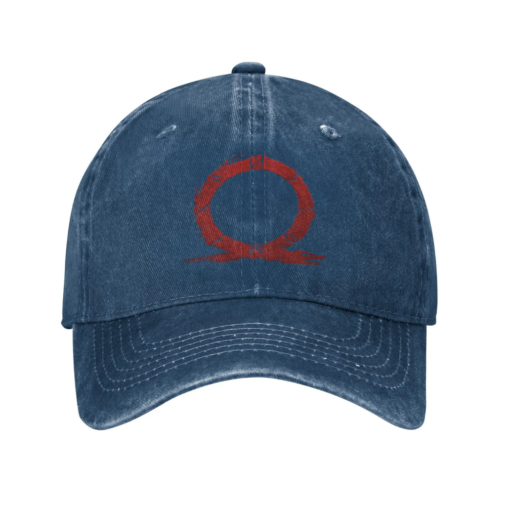 God of War - Omega dhurafudrwq Baseball Cap Distressed Denim Washed God of War Kratos Game Headwear Outdoor Adjustable Cap