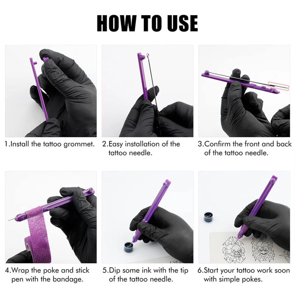 Complete DIY Hand Poke and Stick Tattoo Kit Tattoo Practice Poke Stick Kit Tattoo Set with Ink Needles Pen for Body Art