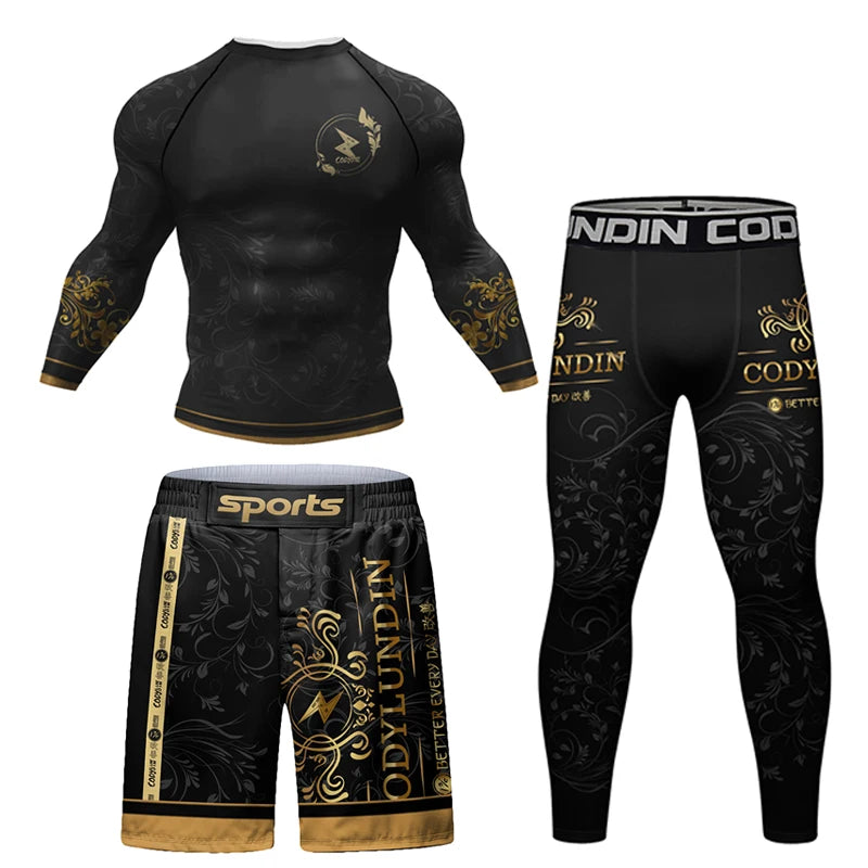 MMA Boxing Rashguard T Shirts+Pants Suit Men's Jiu Jitsu BJJ Boxing Jerseys MMA Compression T-Shirts Muay Thai Shorts Sportsuit