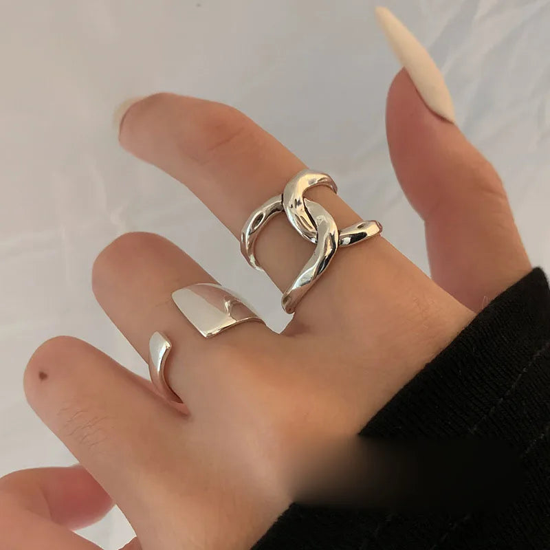 925 Sterling Silver Simple Retro Cross Lines Rings For Women Geometric Fashion Smiple Open Handmade Allergy Party Jewelry Gift