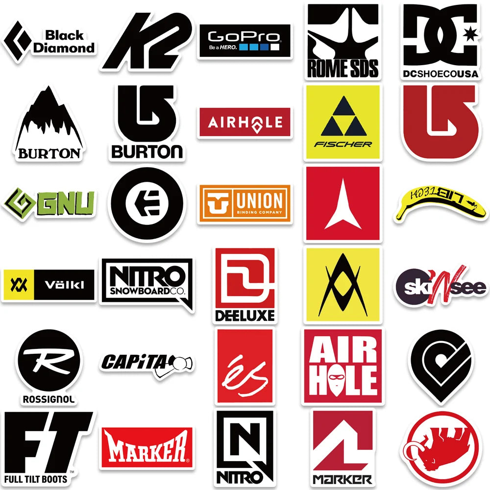 60pcs Skiing Skateboard Brand Logo Sticker For Skateboard Guitar Laptop Bicycle Kids Toys
