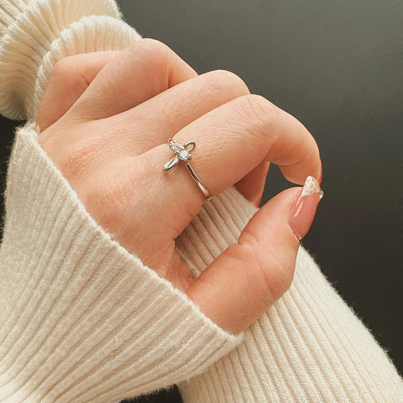 Light Luxury and Elegant Authentic S925 Silver Cross 8-character Cross Women's Ring