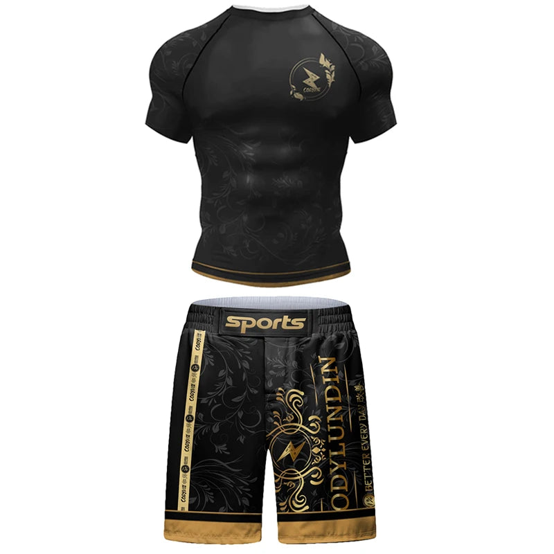 MMA Boxing Rashguard T Shirts+Pants Suit Men's Jiu Jitsu BJJ Boxing Jerseys MMA Compression T-Shirts Muay Thai Shorts Sportsuit