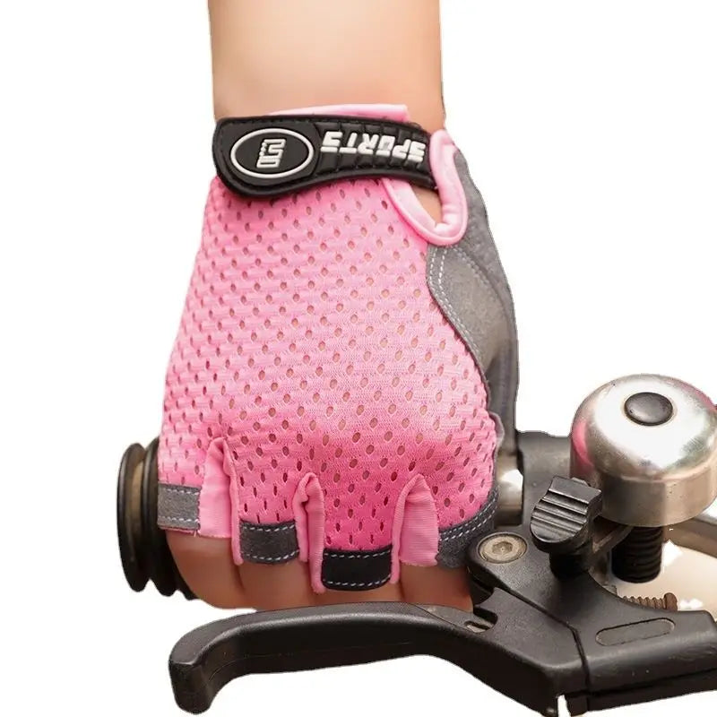 Kids Cycling Skateboard Gloves Anti-Slip Summer Spring Sports Breathable Half-Finger Gloves Shock-Absorbing Children Aged 4-12