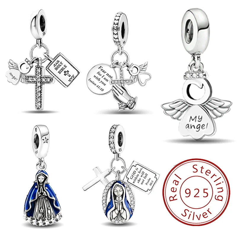 925 Sterling Silver Cross Angel Bible Series Charms  Bead Diy Bracelet Necklace Making Gift Of High Quality Fine Jewelry