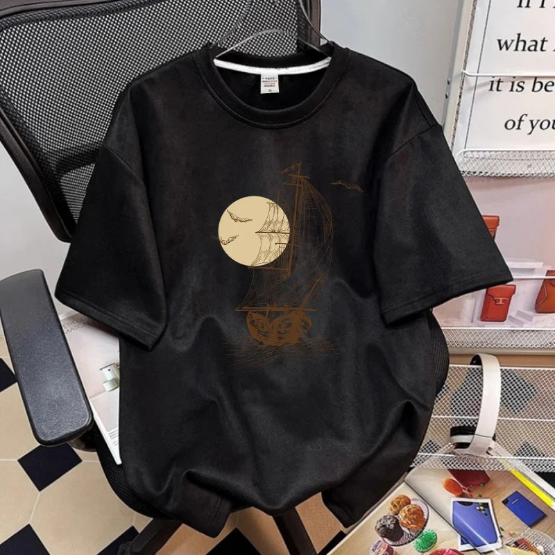 Summer 2026 New Suede Crew Neck T Shirts For Men Graphic Printed Short Sleeve T-Shirt Man Goth Fashion Y2K Streetwear Tee Tops