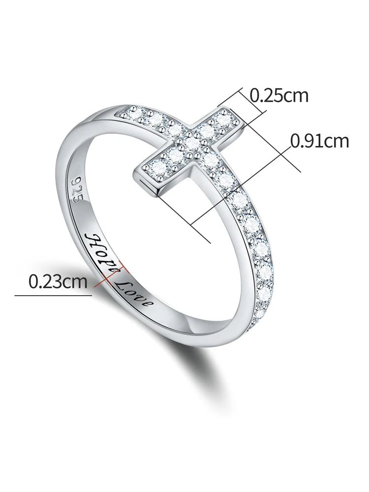 925 Sterling Silver Simple Sacred Pure Cross Zirconia Ring For Women Engagement Wedding Luxury High Quality Fine Jewelry