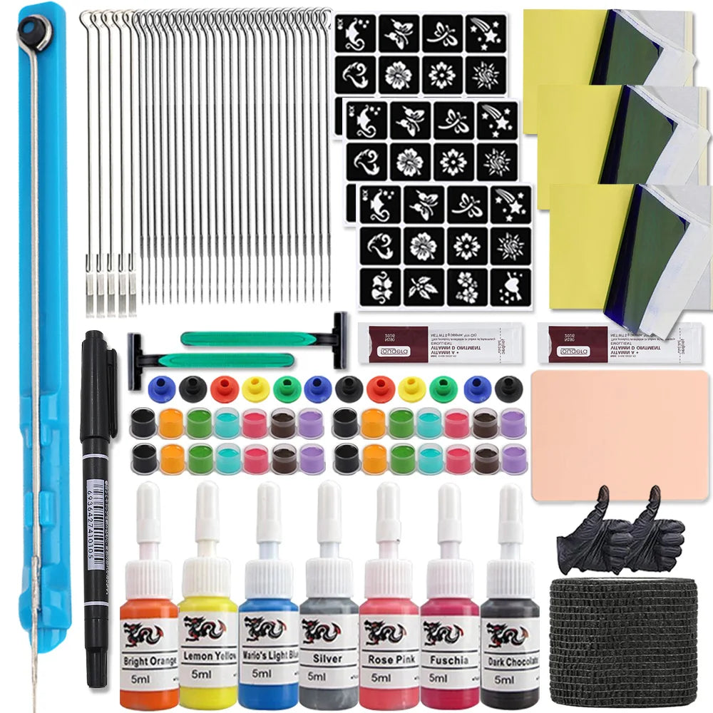 Complete DIY Hand Poke and Stick Tattoo Kit Tattoo Practice Poke Stick Kit Tattoo Set with Ink Needles Pen for Body Art