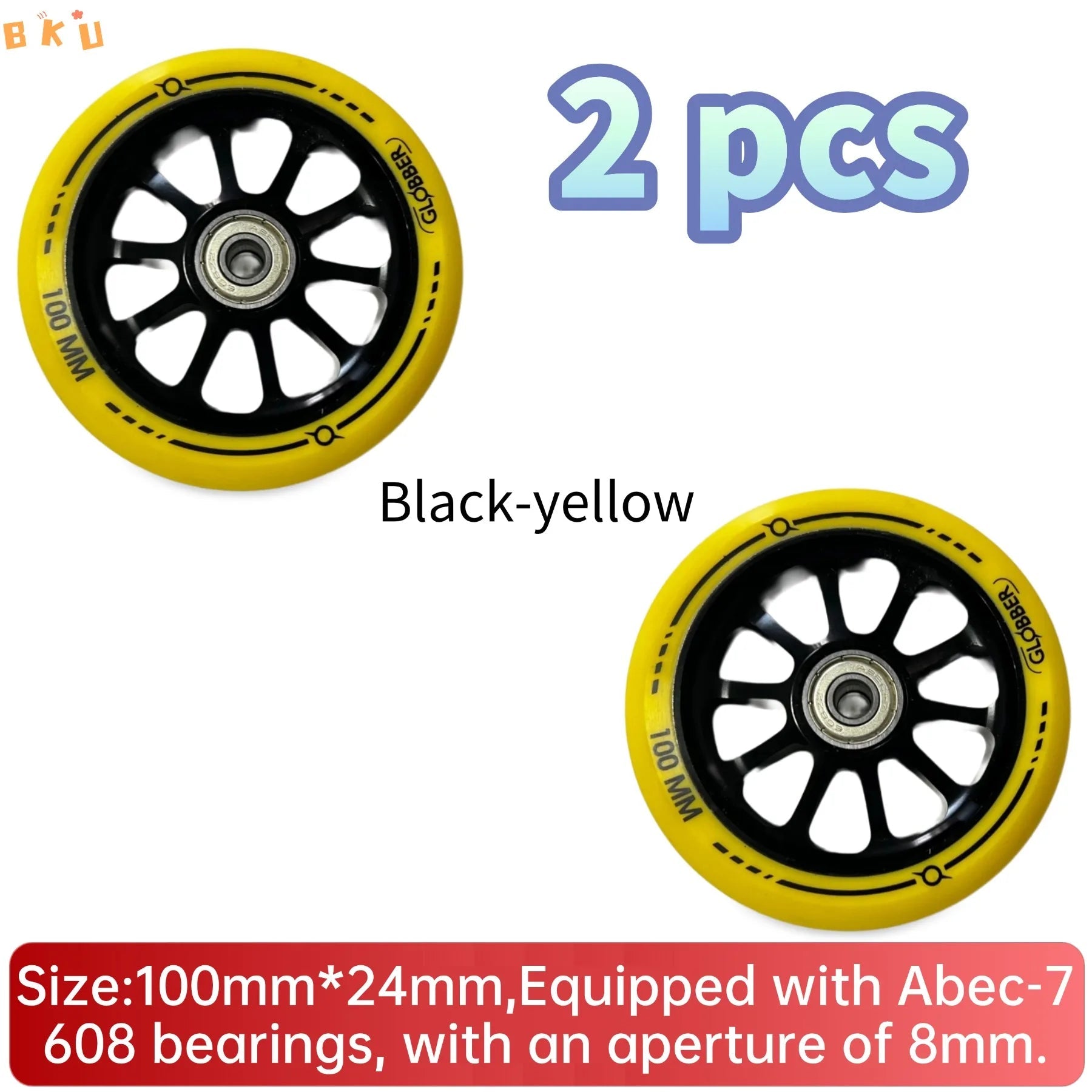 A pair of 100mm aluminum-core skateboard wheels with bearings, wear-resistant and quiet, suitable as replacement parts for skate - STAND OUT FLEXSARAH