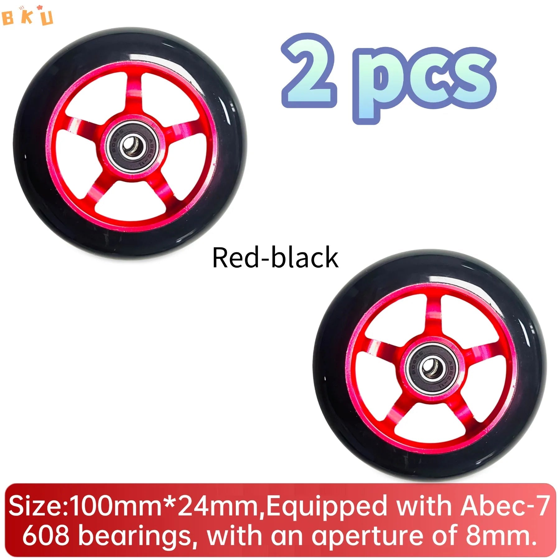 A pair of 100mm aluminum-core skateboard wheels with bearings, wear-resistant and quiet, suitable as replacement parts for skate - STAND OUT FLEXSARAH