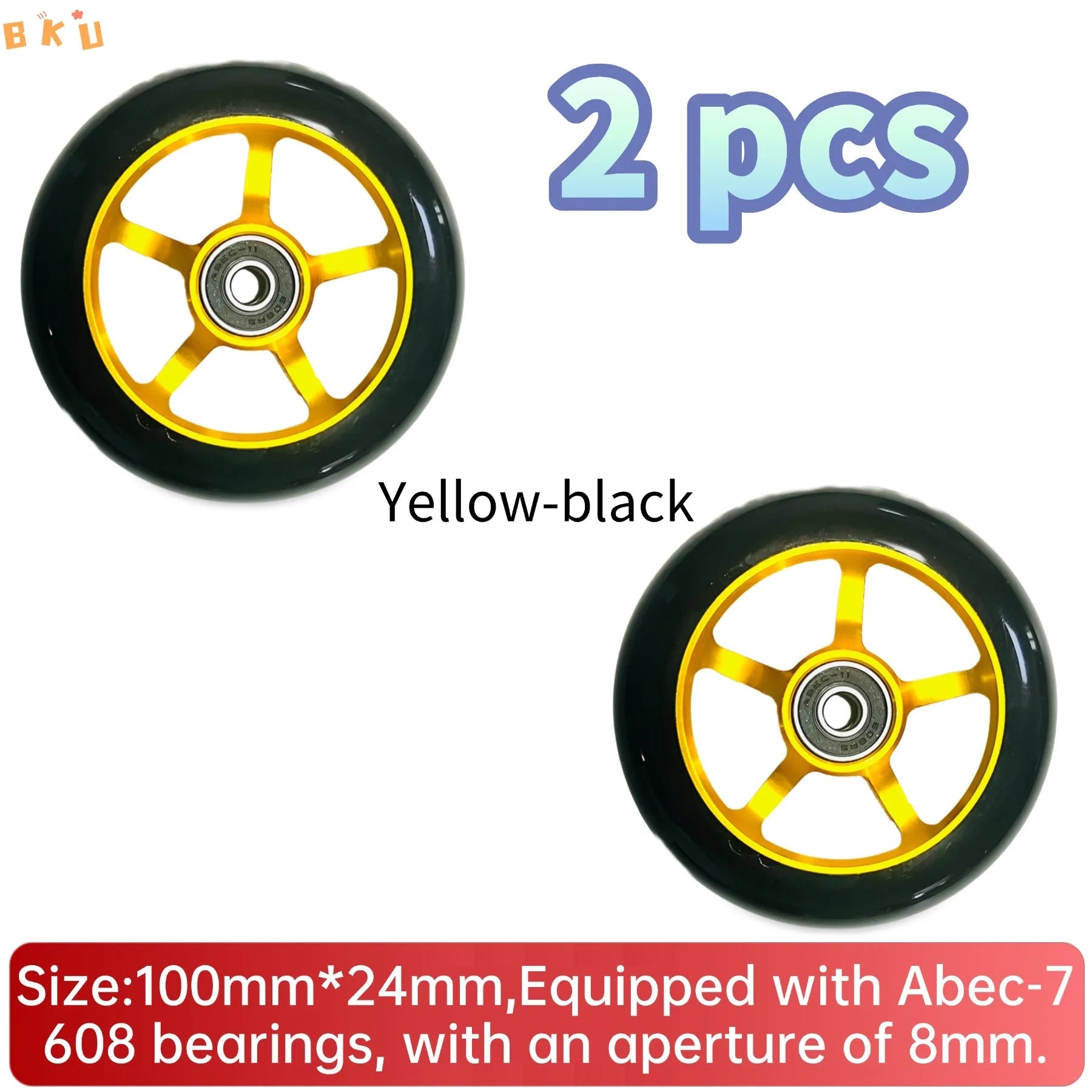 A pair of 100mm aluminum-core skateboard wheels with bearings, wear-resistant and quiet, suitable as replacement parts for skate - STAND OUT FLEXSARAH