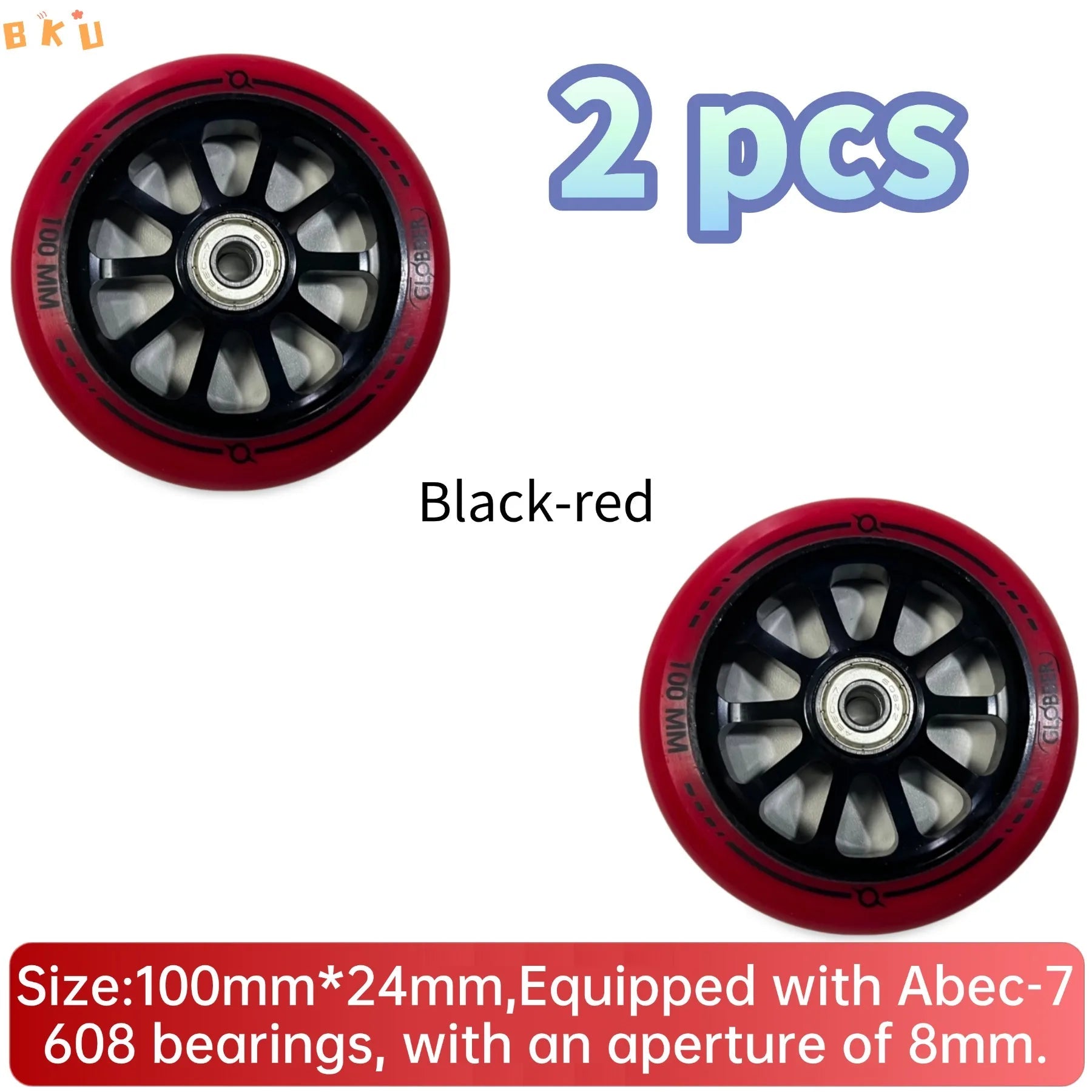 A pair of 100mm aluminum-core skateboard wheels with bearings, wear-resistant and quiet, suitable as replacement parts for skate - STAND OUT FLEXSARAH