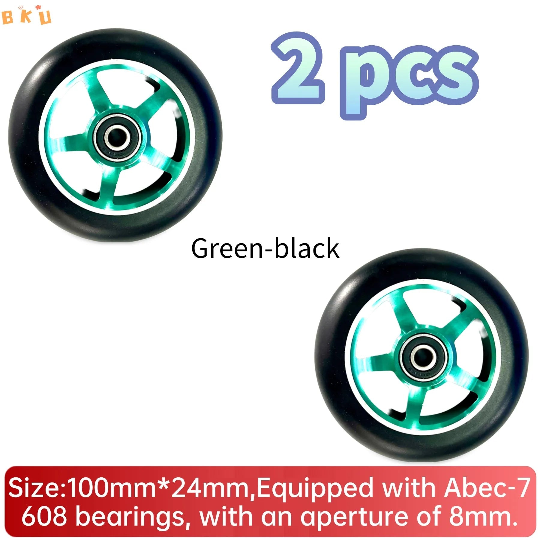 A pair of 100mm aluminum-core skateboard wheels with bearings, wear-resistant and quiet, suitable as replacement parts for skate - STAND OUT FLEXSARAH