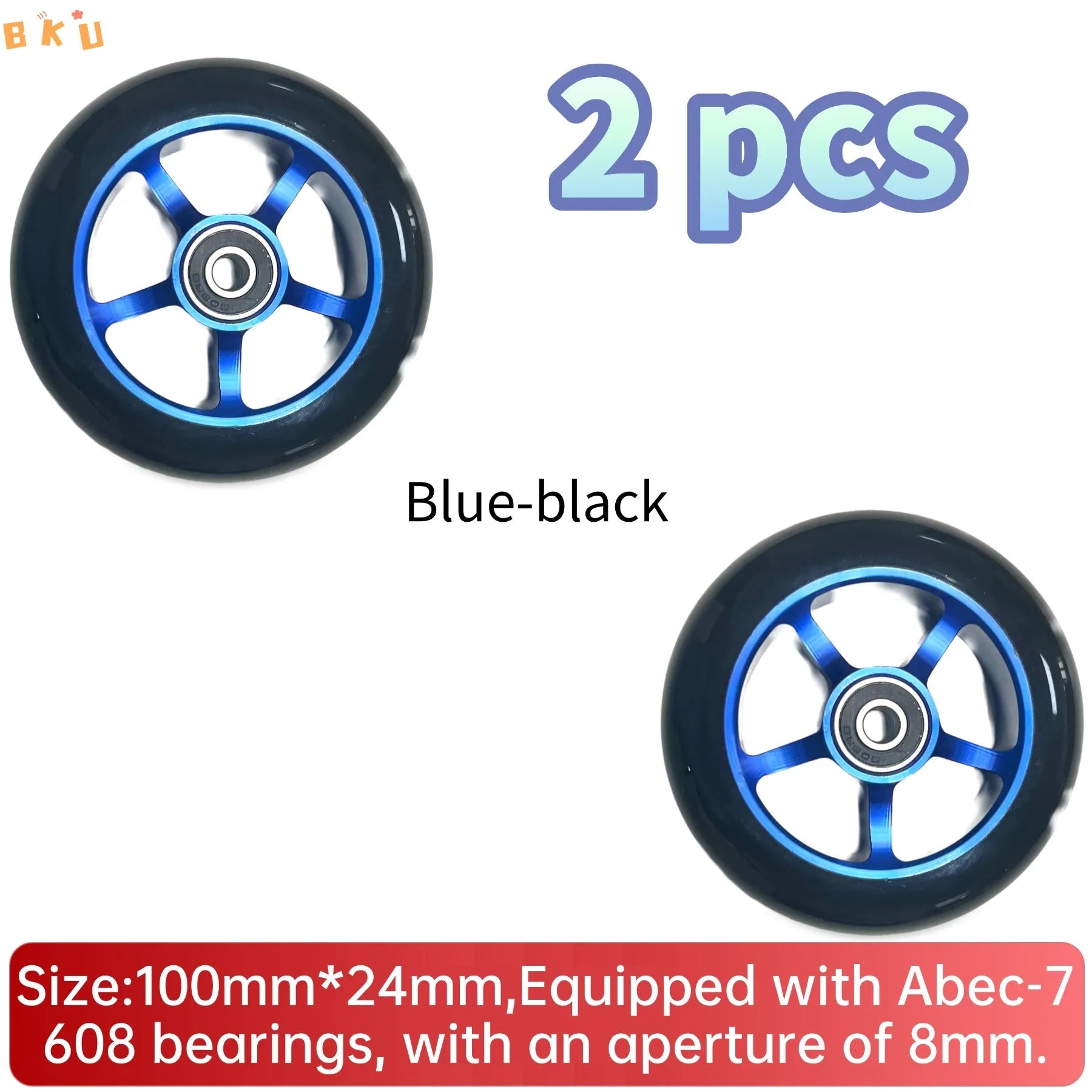 A pair of 100mm aluminum-core skateboard wheels with bearings, wear-resistant and quiet, suitable as replacement parts for skate - STAND OUT FLEXSARAH