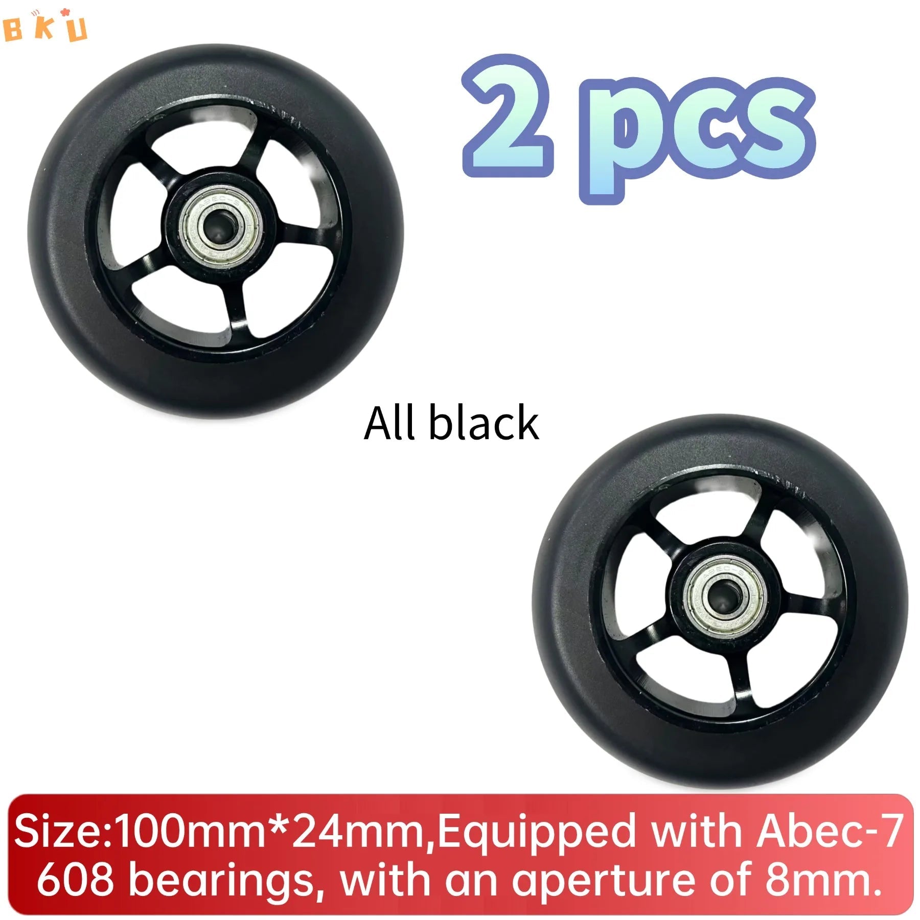 A pair of 100mm aluminum-core skateboard wheels with bearings, wear-resistant and quiet, suitable as replacement parts for skate - STAND OUT FLEXSARAH
