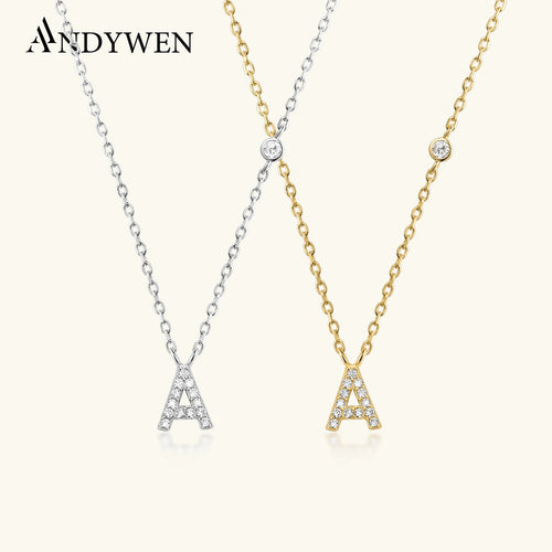 ANDYWEN 925 Sterling Silver Gold Small 26 Letters A- Z Zircon CZ Pendant Monogram Necklace Me 2020 Initial Alphabet M A Jewelry - STAND OUT FLEXSARAH