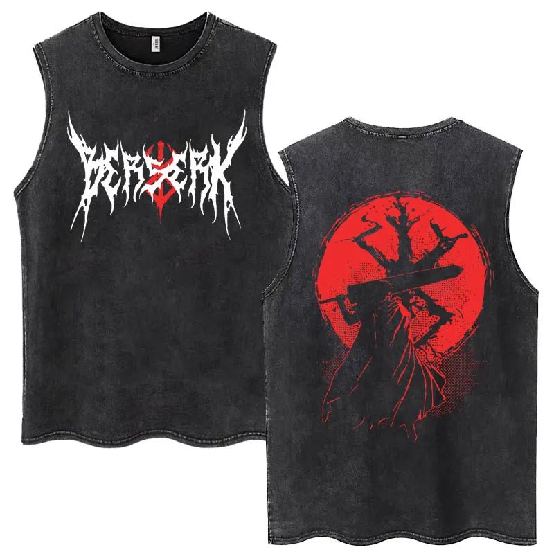 Anime Berserk Guts Washed Harajuku Tank Tops Retro Manga Gatsu Griffith Zodd Sleeveless T Shirts Unisex Cotton Oversized T-Shirt - STAND OUT FLEXSARAH