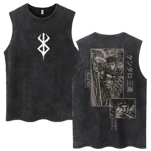 Anime Berserk Guts Washed Harajuku Tank Tops Retro Manga Gatsu Griffith Zodd Sleeveless T Shirts Unisex Cotton Oversized T-Shirt - STAND OUT FLEXSARAH