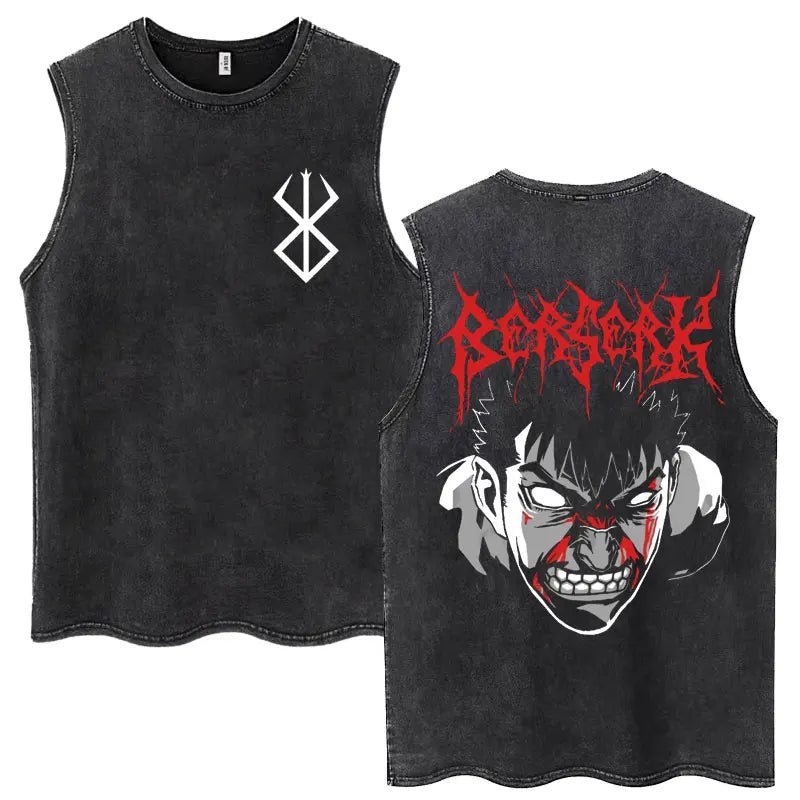 Anime Berserk Guts Washed Harajuku Tank Tops Retro Manga Gatsu Griffith Zodd Sleeveless T Shirts Unisex Cotton Oversized T-Shirt - STAND OUT FLEXSARAH