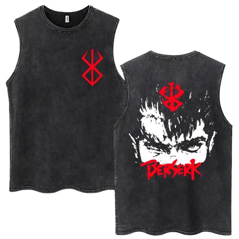 Anime Berserk Guts Washed Harajuku Tank Tops Retro Manga Gatsu Griffith Zodd Sleeveless T Shirts Unisex Cotton Oversized T-Shirt - STAND OUT FLEXSARAH