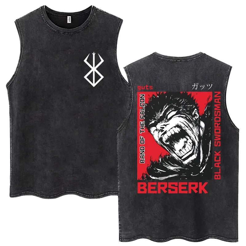 Anime Berserk Guts Washed Harajuku Tank Tops Retro Manga Gatsu Griffith Zodd Sleeveless T Shirts Unisex Cotton Oversized T-Shirt - STAND OUT FLEXSARAH