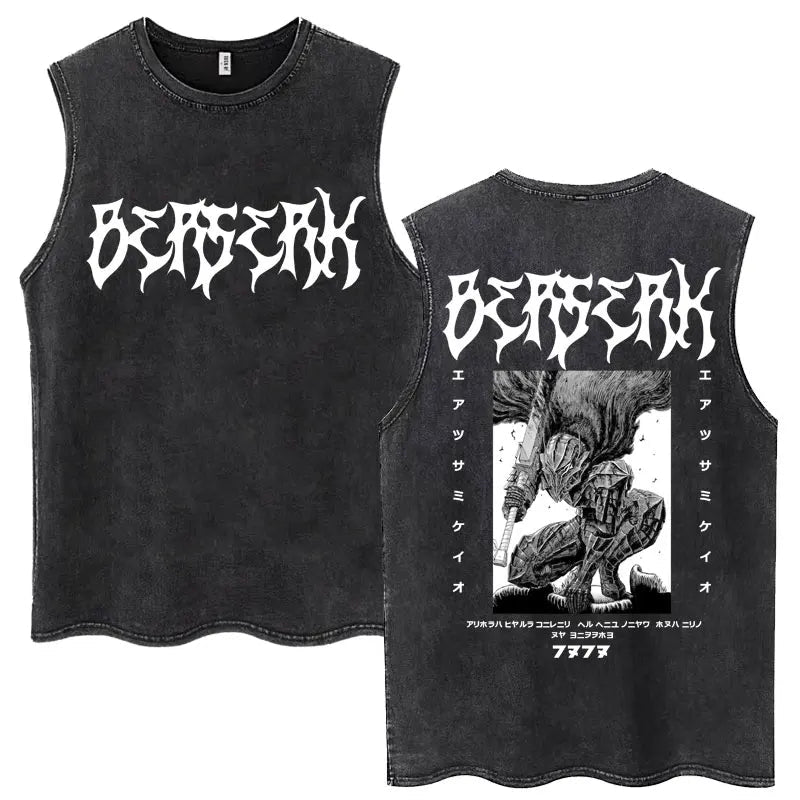 Anime Berserk Guts Washed Harajuku Tank Tops Retro Manga Gatsu Griffith Zodd Sleeveless T Shirts Unisex Cotton Oversized T-Shirt - STAND OUT FLEXSARAH