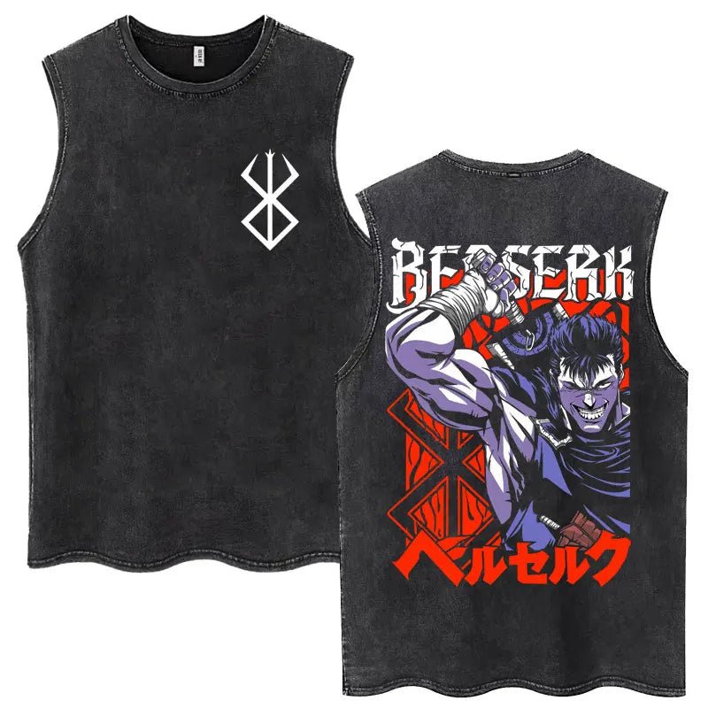 Anime Berserk Guts Washed Harajuku Tank Tops Retro Manga Gatsu Griffith Zodd Sleeveless T Shirts Unisex Cotton Oversized T-Shirt - STAND OUT FLEXSARAH