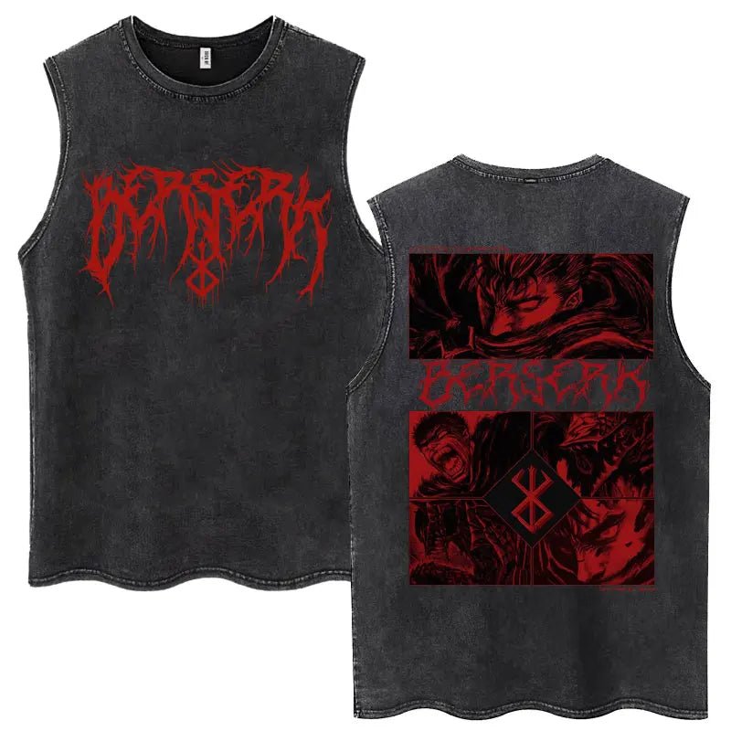 Anime Berserk Guts Washed Harajuku Tank Tops Retro Manga Gatsu Griffith Zodd Sleeveless T Shirts Unisex Cotton Oversized T-Shirt - STAND OUT FLEXSARAH