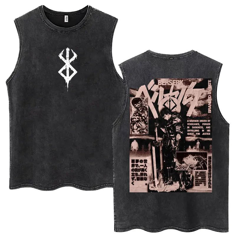 Anime Berserk Guts Washed Harajuku Tank Tops Retro Manga Gatsu Griffith Zodd Sleeveless T Shirts Unisex Cotton Oversized T-Shirt - STAND OUT FLEXSARAH