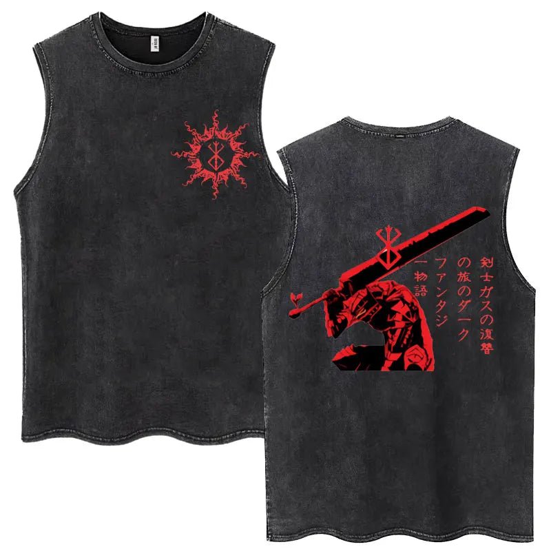 Anime Berserk Guts Washed Harajuku Tank Tops Retro Manga Gatsu Griffith Zodd Sleeveless T Shirts Unisex Cotton Oversized T-Shirt - STAND OUT FLEXSARAH