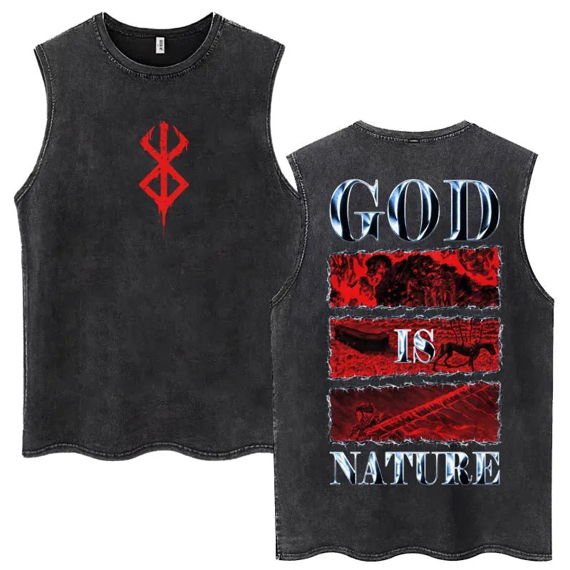 Anime Berserk Guts Washed Harajuku Tank Tops Retro Manga Gatsu Griffith Zodd Sleeveless T Shirts Unisex Cotton Oversized T-Shirt - STAND OUT FLEXSARAH