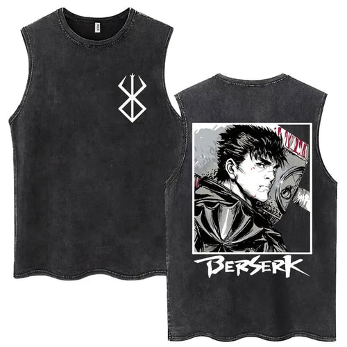 Anime Berserk Guts Washed Harajuku Tank Tops Retro Manga Gatsu Griffith Zodd Sleeveless T Shirts Unisex Cotton Oversized T-Shirt - STAND OUT FLEXSARAH